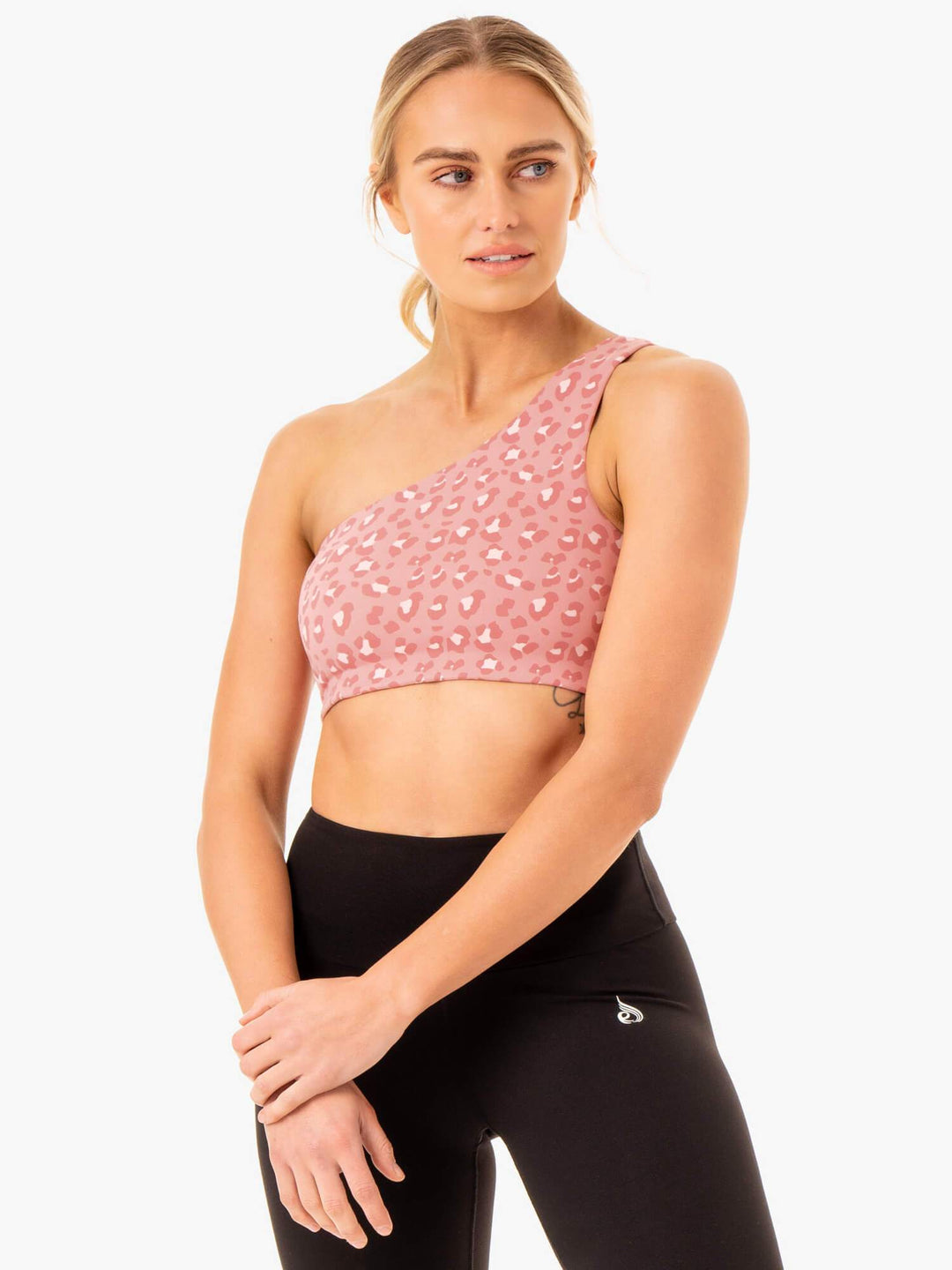Adapt One Shoulder Sports Bra - Pink Leopard Clothing Ryderwear 