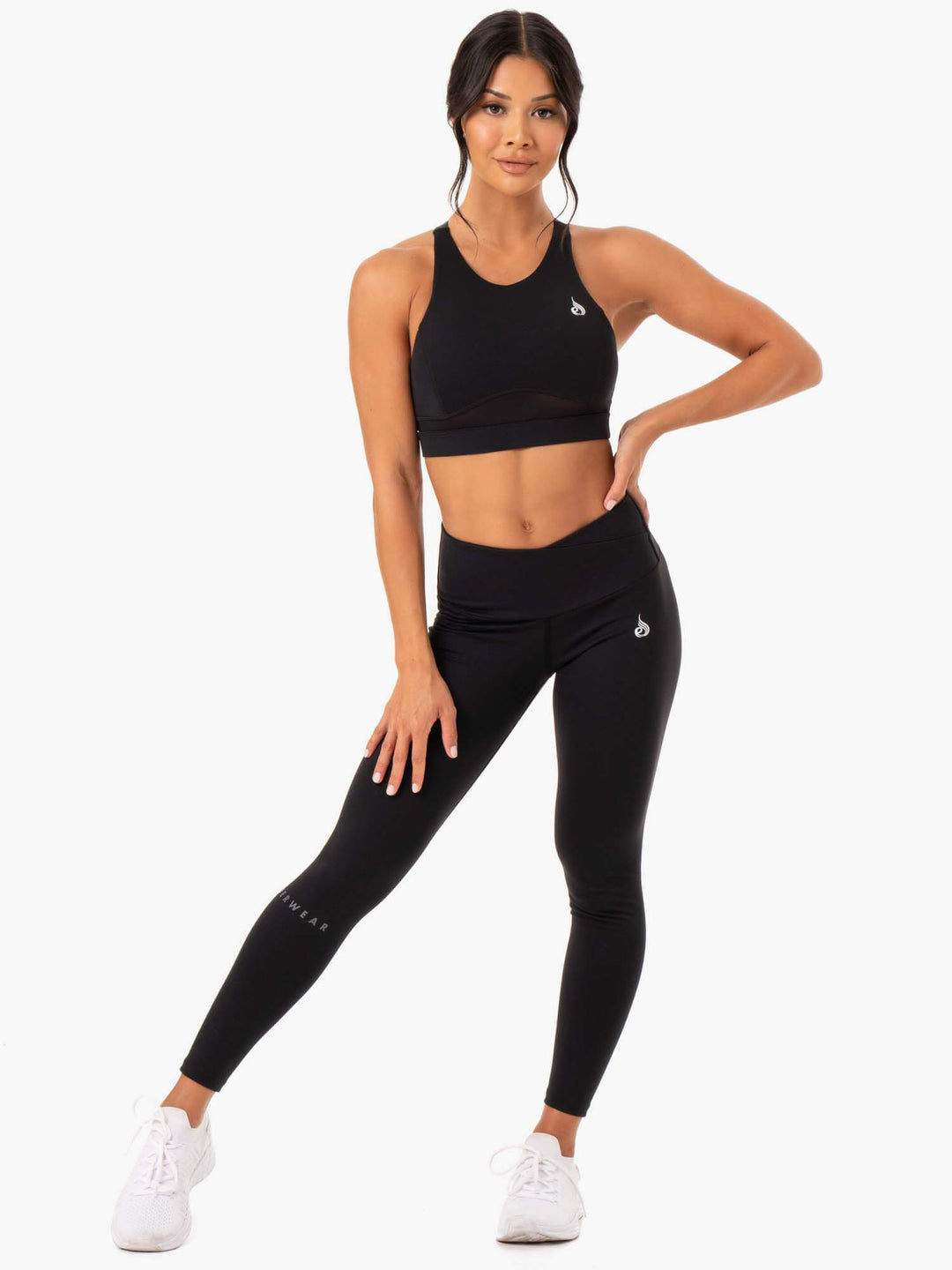 Mesh Panel Lace-Up Cropped Sports Bra and Leggings Set in Black - Retro,  Indie and Unique Fashion