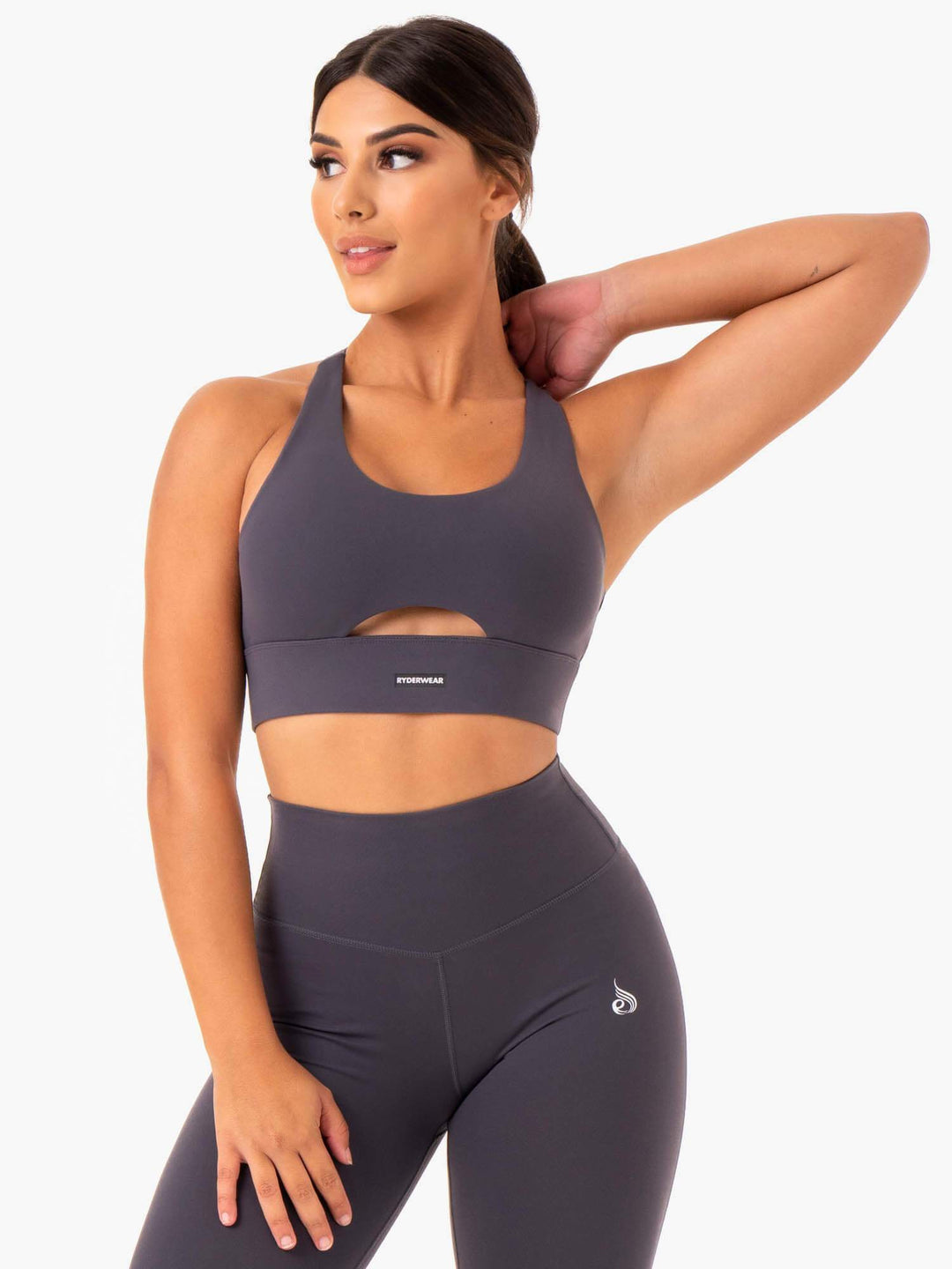Base Racer Back Sports Bra - Charcoal Clothing Ryderwear