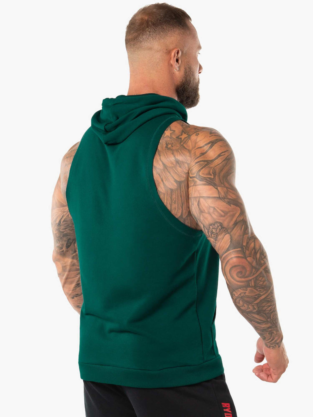 Block Sleeveless Hoodie - Forest Green/White Clothing Ryderwear 