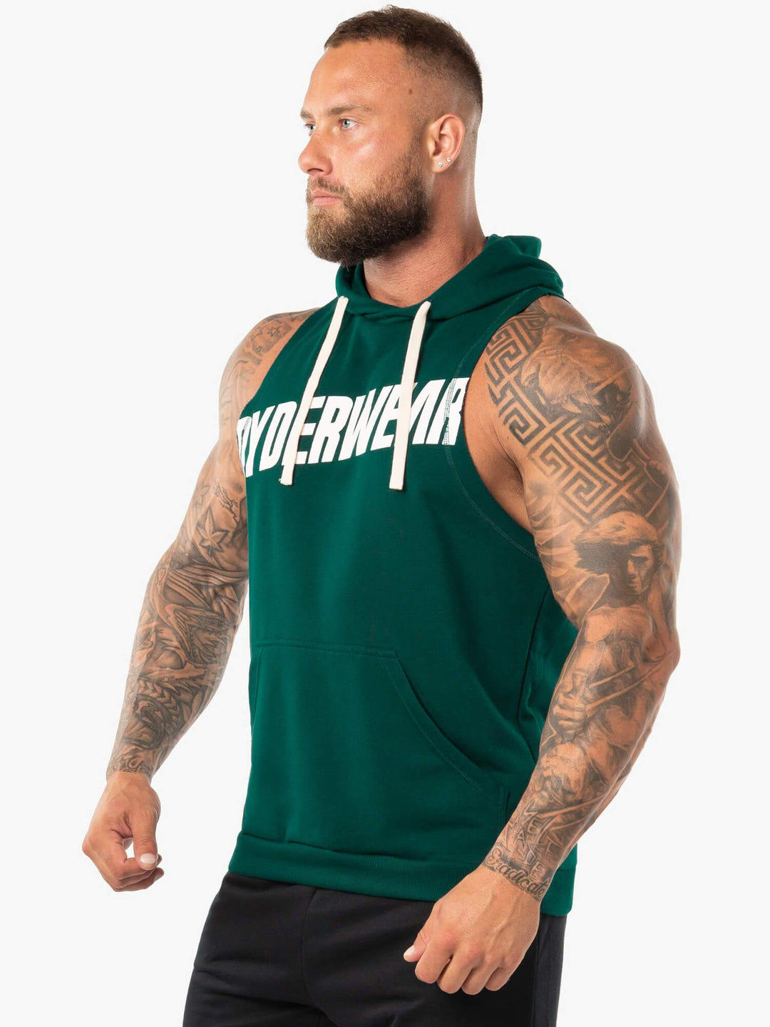 Block Sleeveless Hoodie - Forest Green/White Clothing Ryderwear 