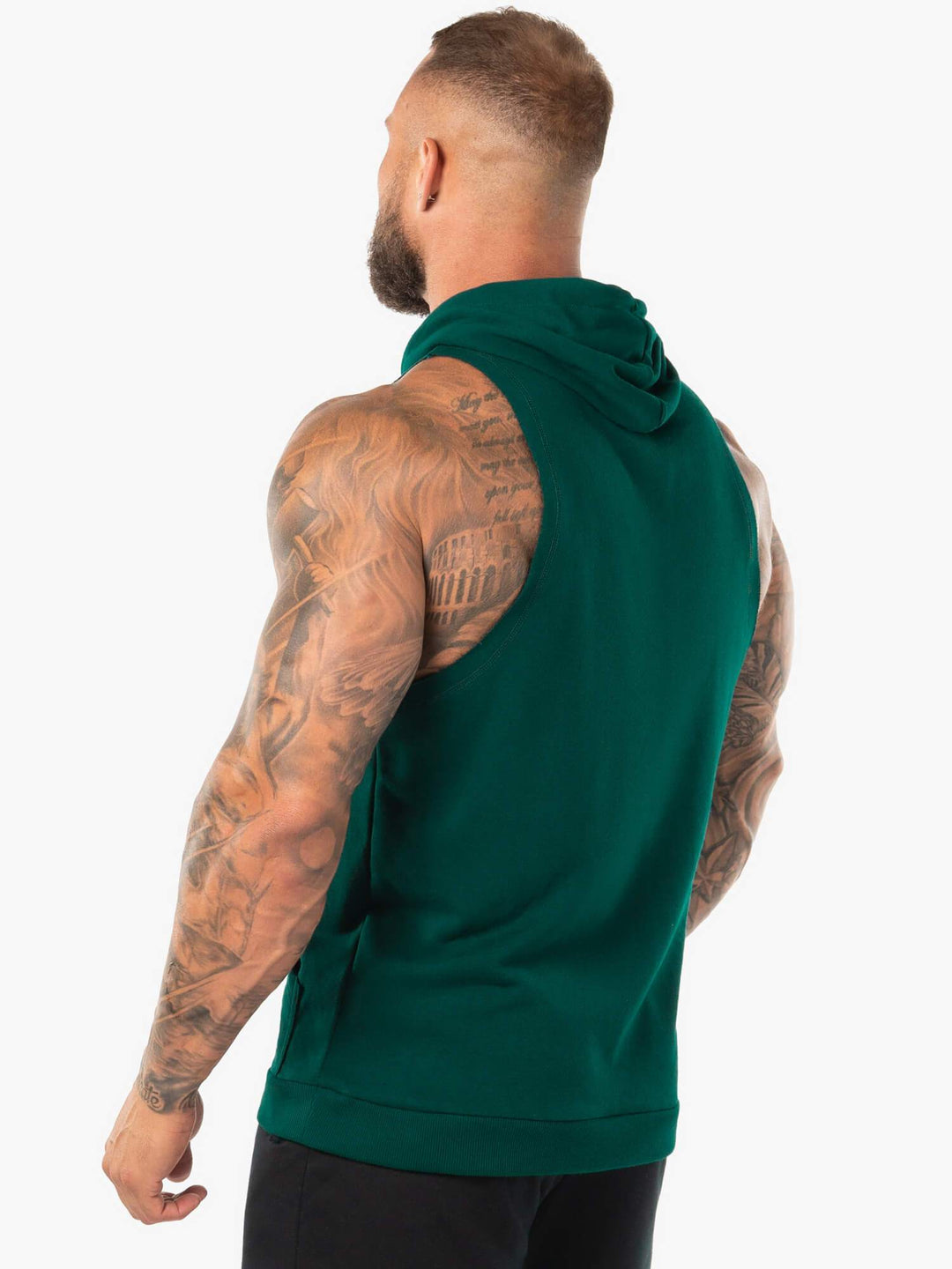 Block Sleeveless Hoodie - Forest Green/White Clothing Ryderwear 