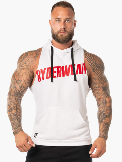 Block Sleeveless Hoodie White/Red