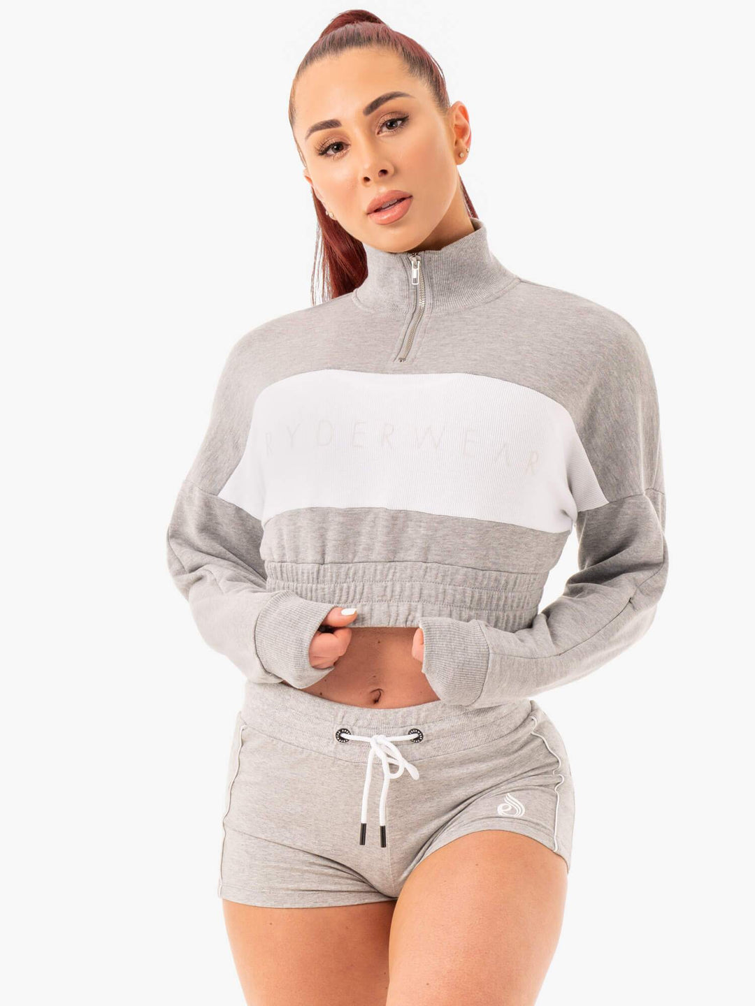 Cropped Track Jumper - Grey Marl Clothing Ryderwear 