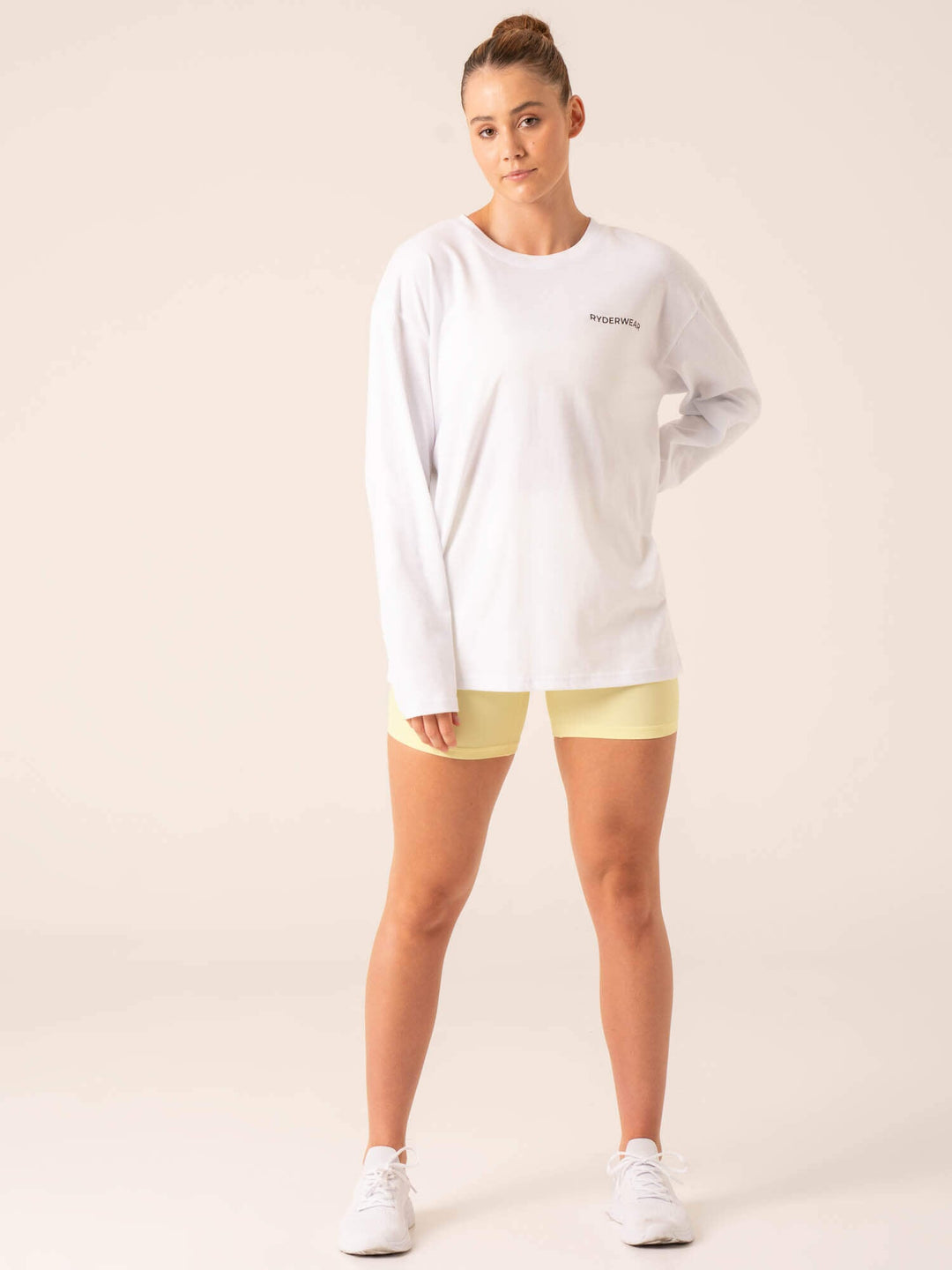 Embody Oversized Long Sleeve T-Shirt - White Clothing Ryderwear