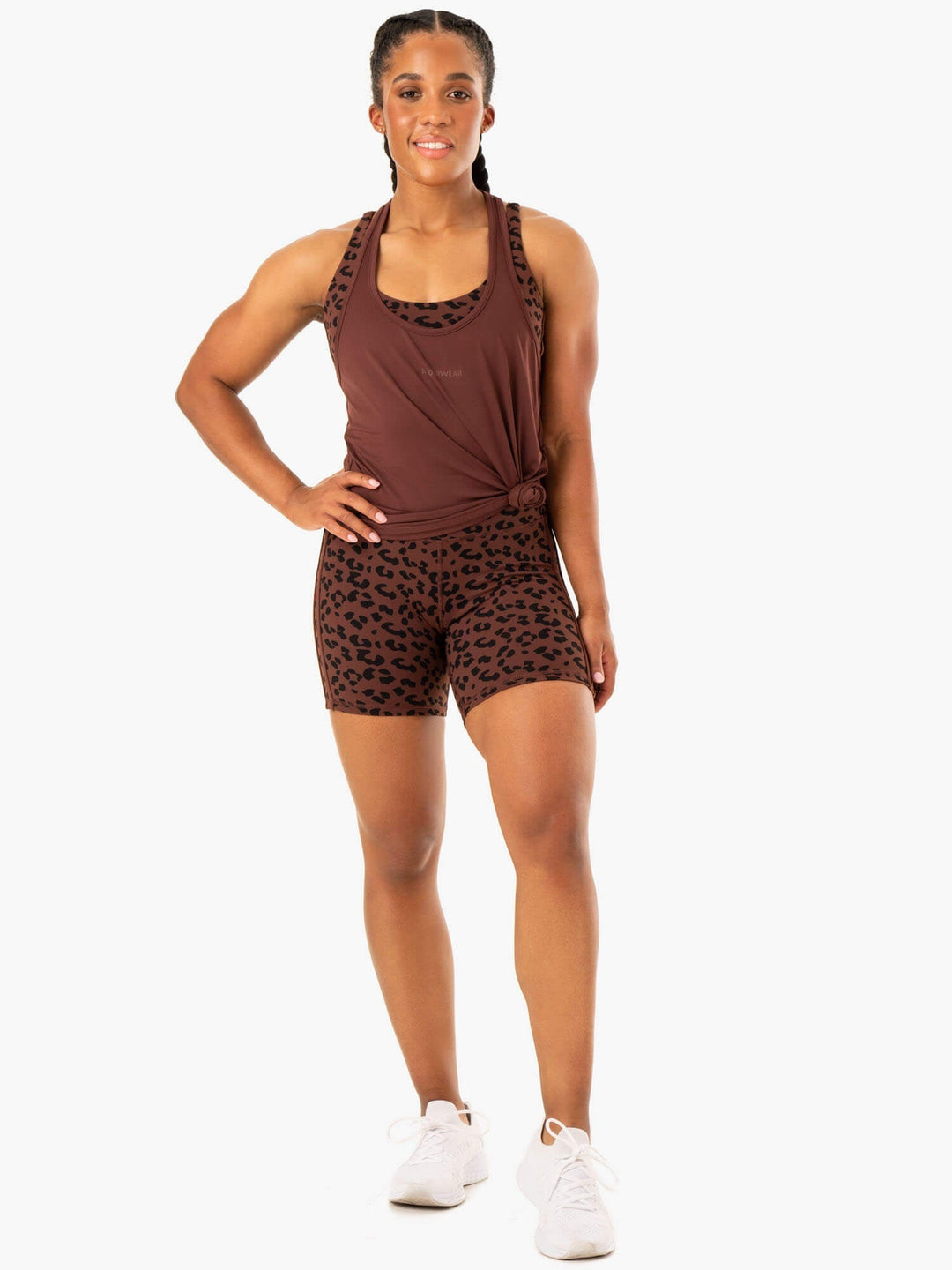 Evolution High Waisted Scrunch Shorts - Chocolate Leopard Clothing Ryderwear 