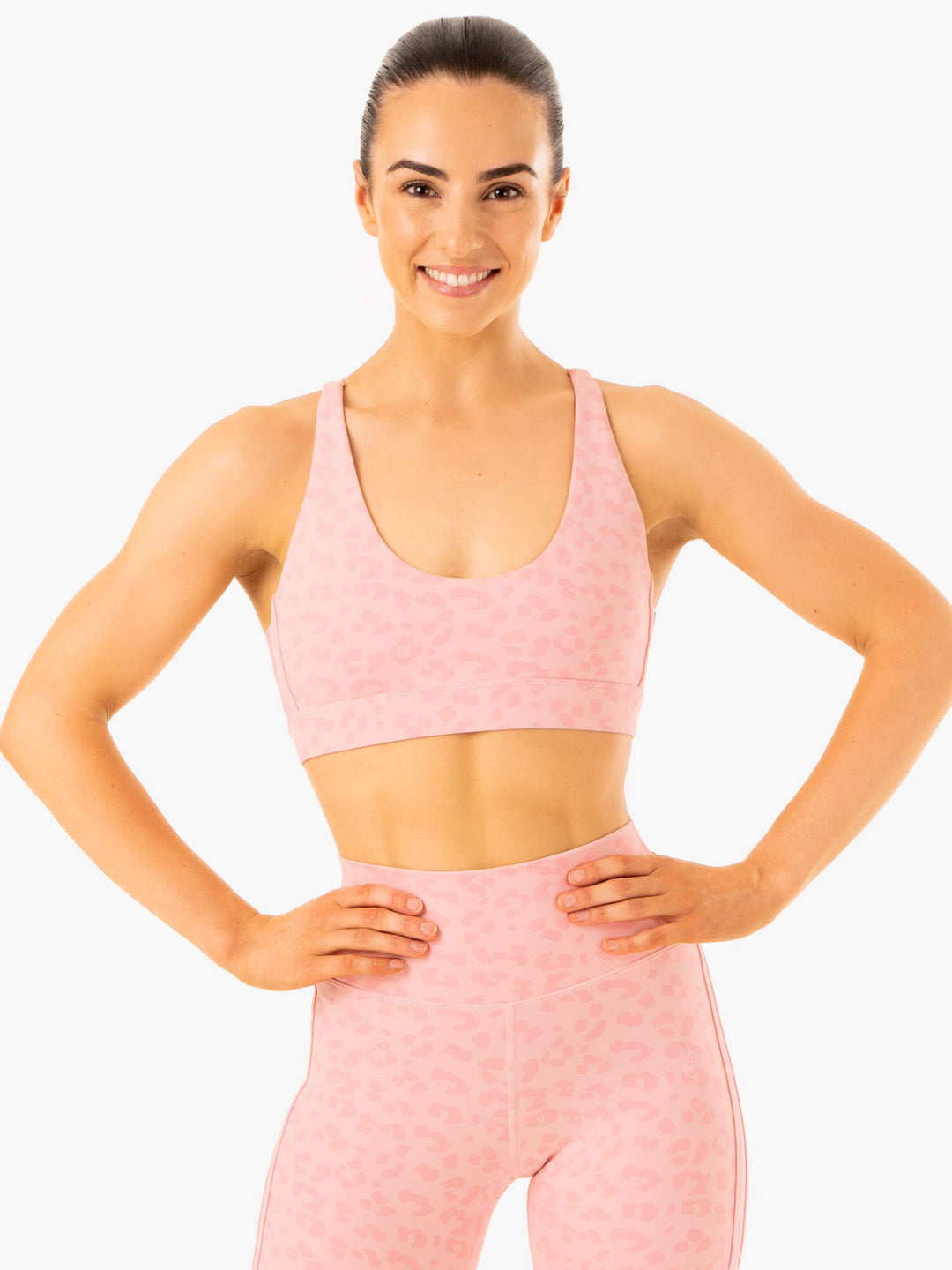 Evolution Sports Bra - Pink Leopard Clothing Ryderwear 