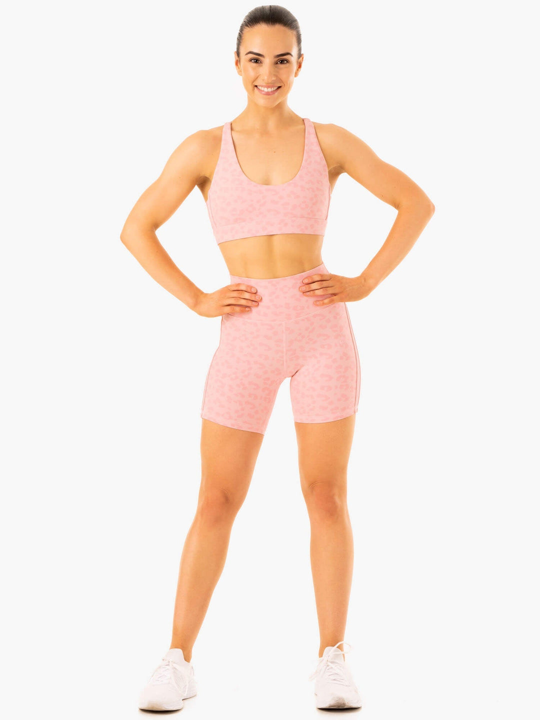 Evolution Sports Bra - Pink Leopard Clothing Ryderwear 