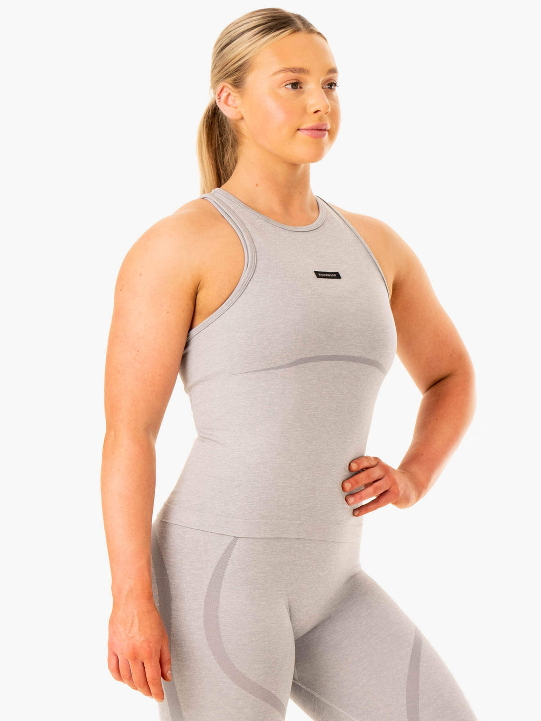 Excel Seamless Mid Length Tank - Grey Marl Clothing Ryderwear 