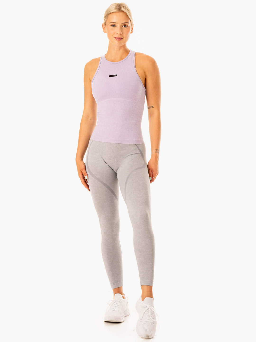 Excel Seamless Mid Length Tank - Lavender Marl Clothing Ryderwear 