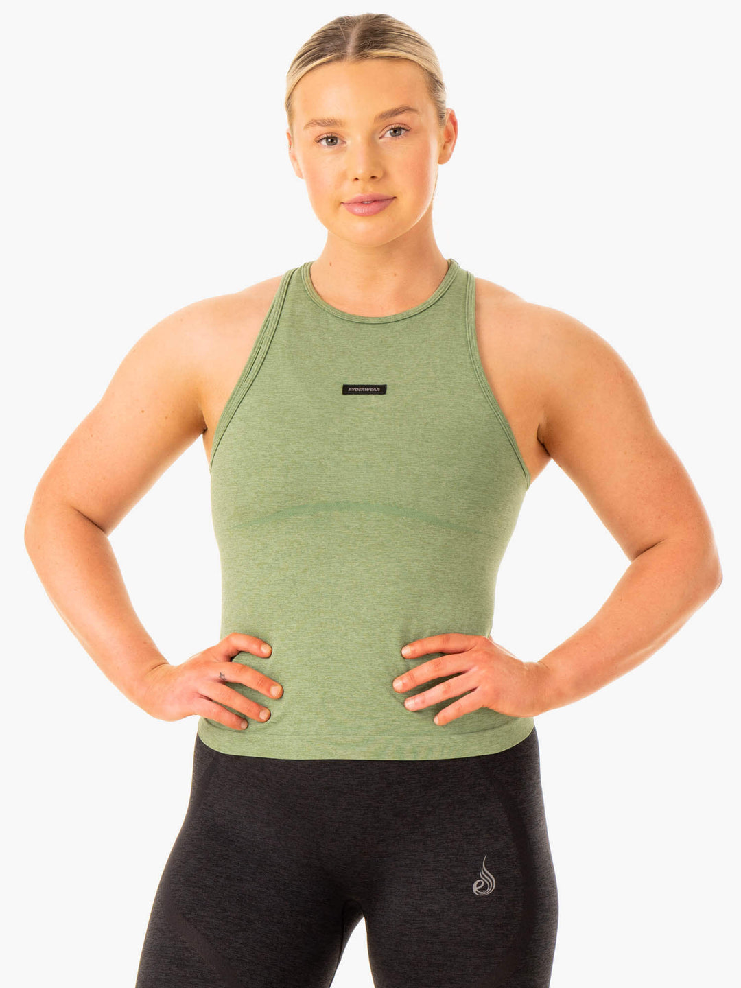 Excel Seamless Mid Length Tank - Moss Green Marl Clothing Ryderwear 