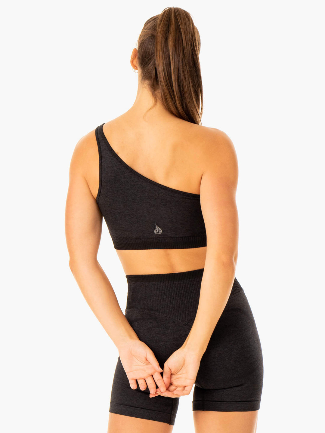 Excel Seamless One Shoulder Sports Bra - Black Marl Clothing Ryderwear 