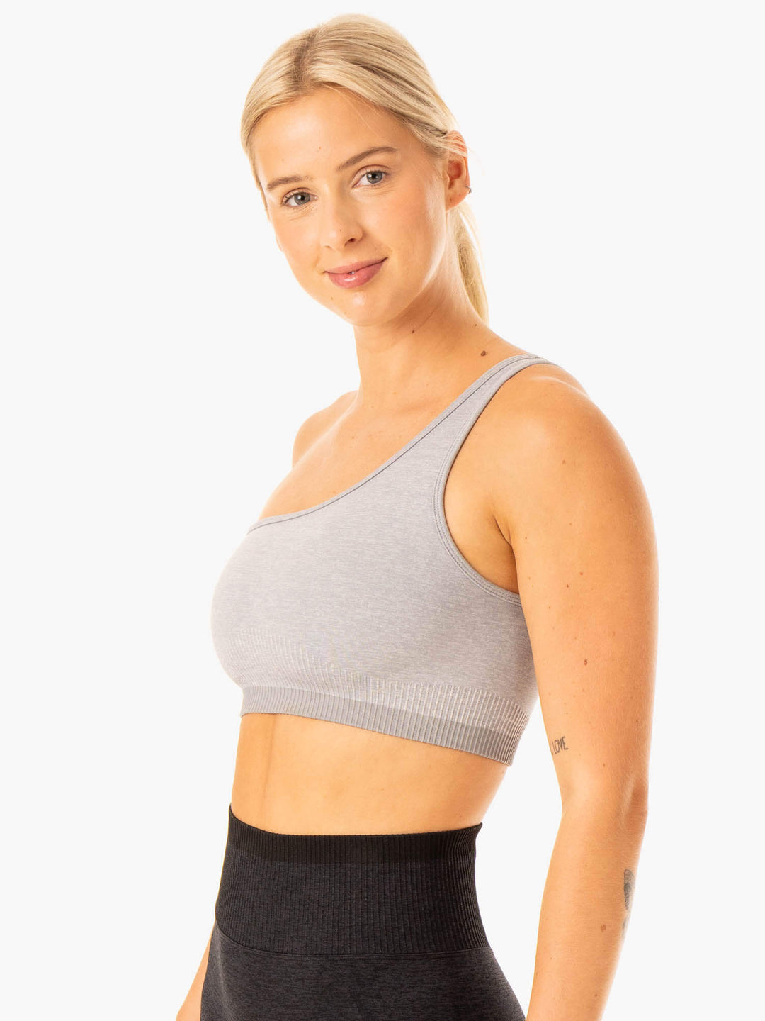 Excel Seamless One Shoulder Sports Bra - Grey Marl Clothing Ryderwear 