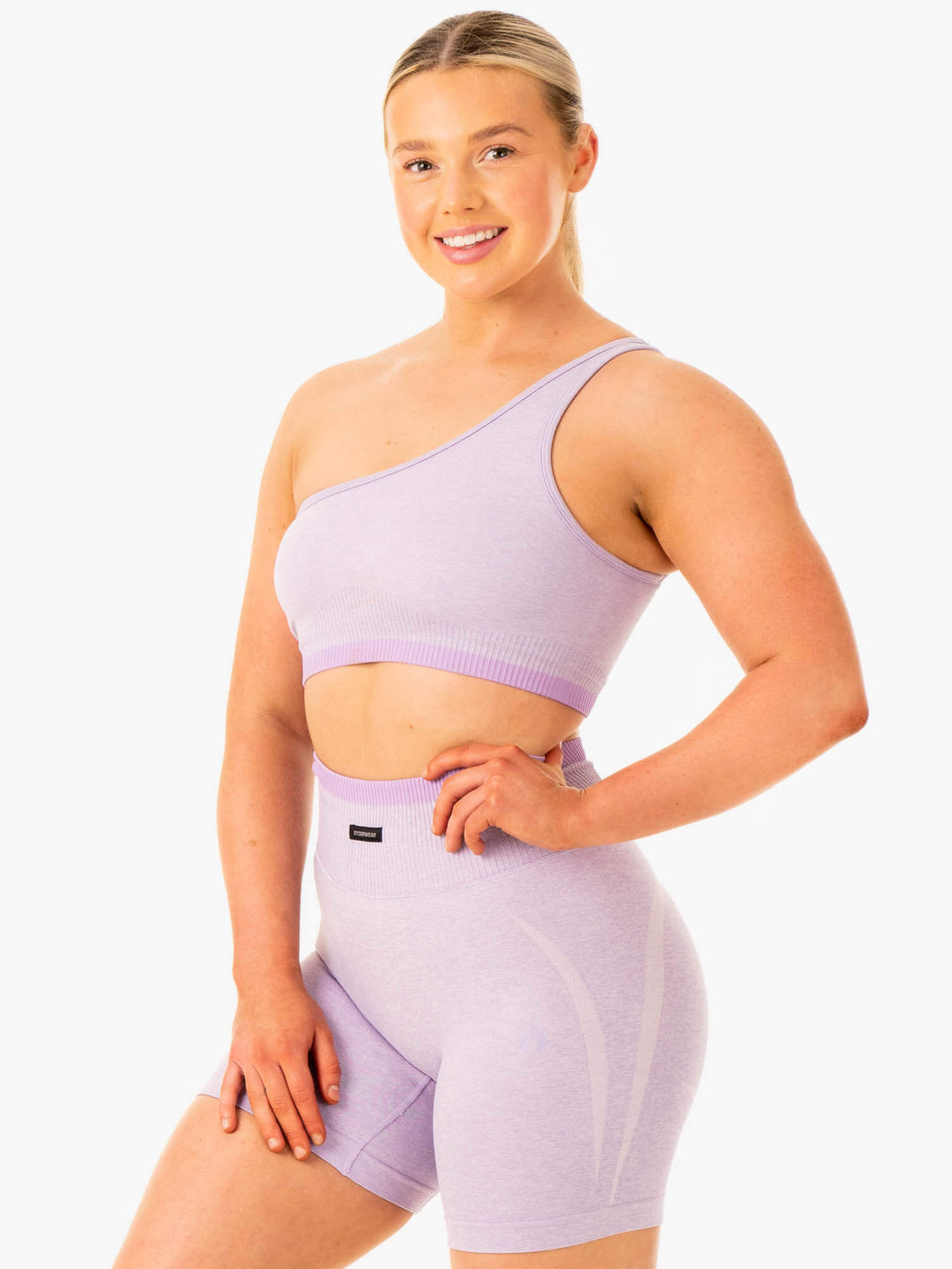 Excel Seamless One Shoulder Sports Bra - Lavender Marl Clothing Ryderwear 