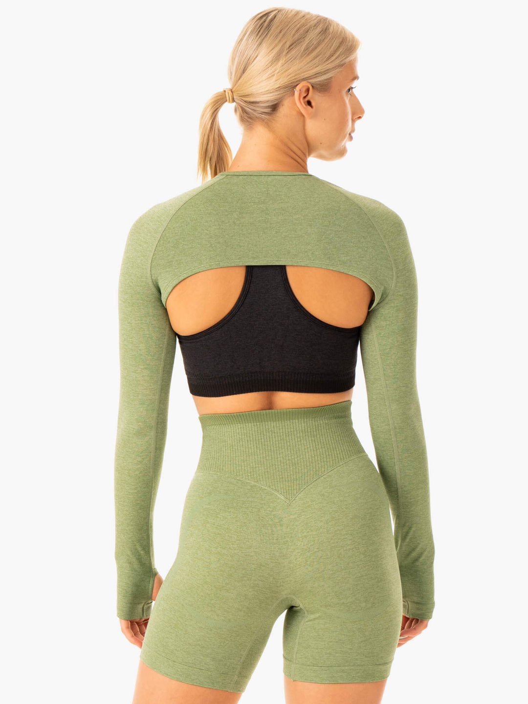 Excel Seamless Super Crop - Moss Green Marl Clothing Ryderwear 