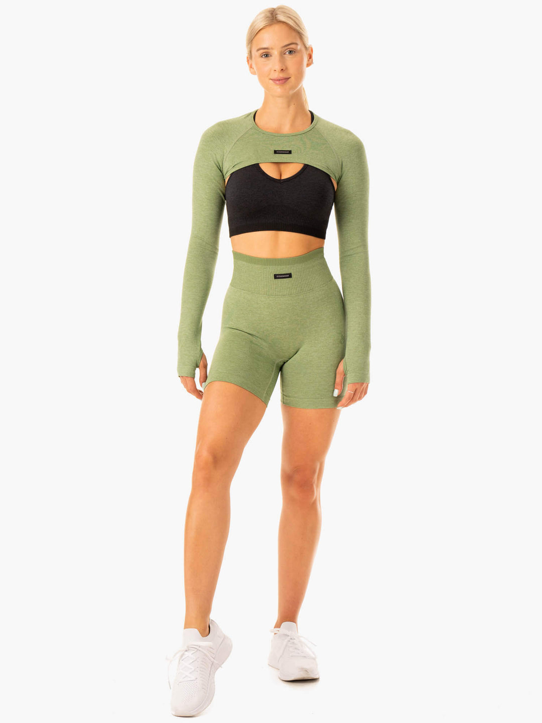 Excel Seamless Super Crop - Moss Green Marl Clothing Ryderwear 