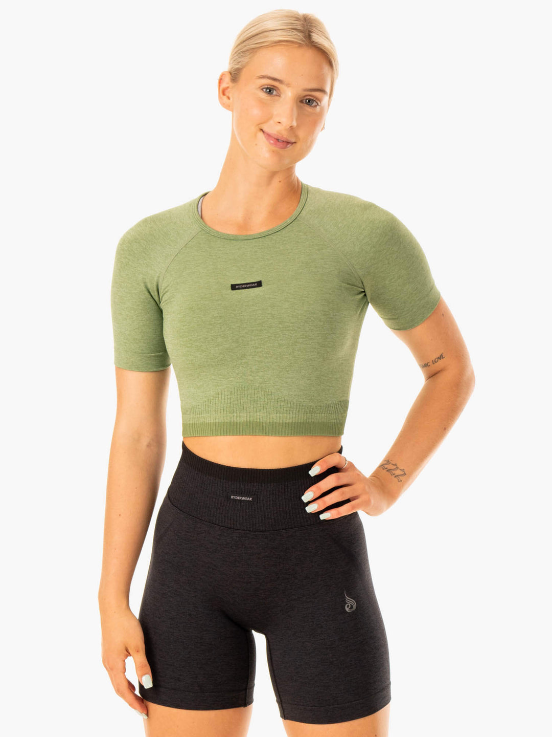 Excel Seamless T-Shirt - Moss Green Marl Clothing Ryderwear 