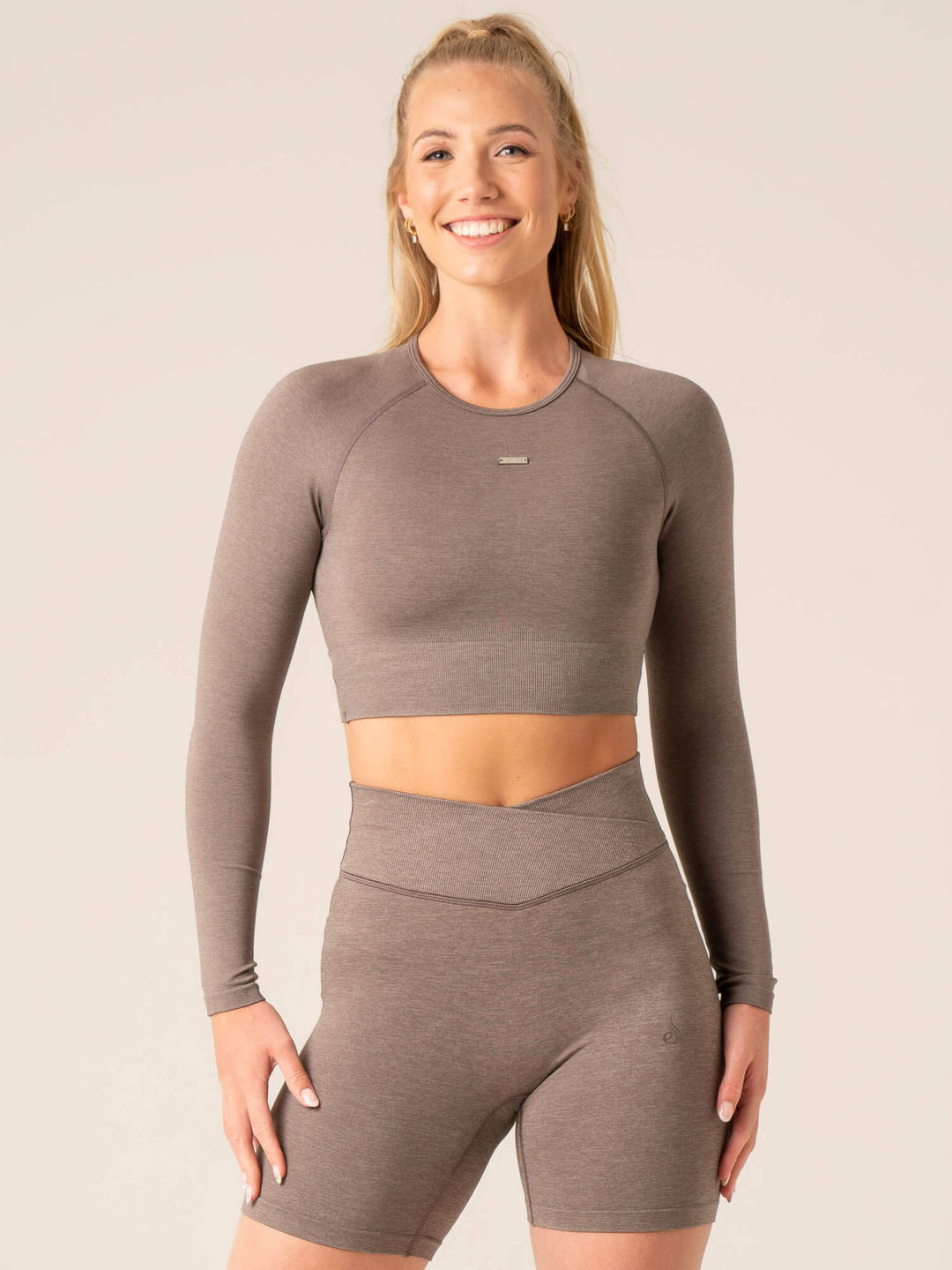 Focus Seamless Long Sleeve Top - Taupe Marl Clothing Ryderwear 
