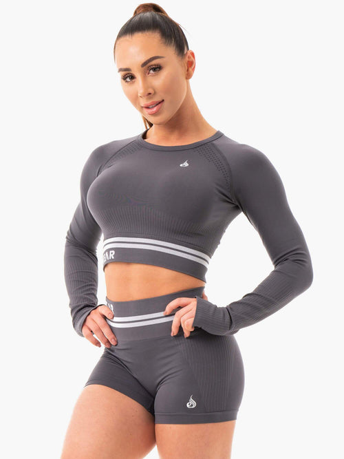 Taupe Marl Ribbed Seamless Long Sleeve Gym Top