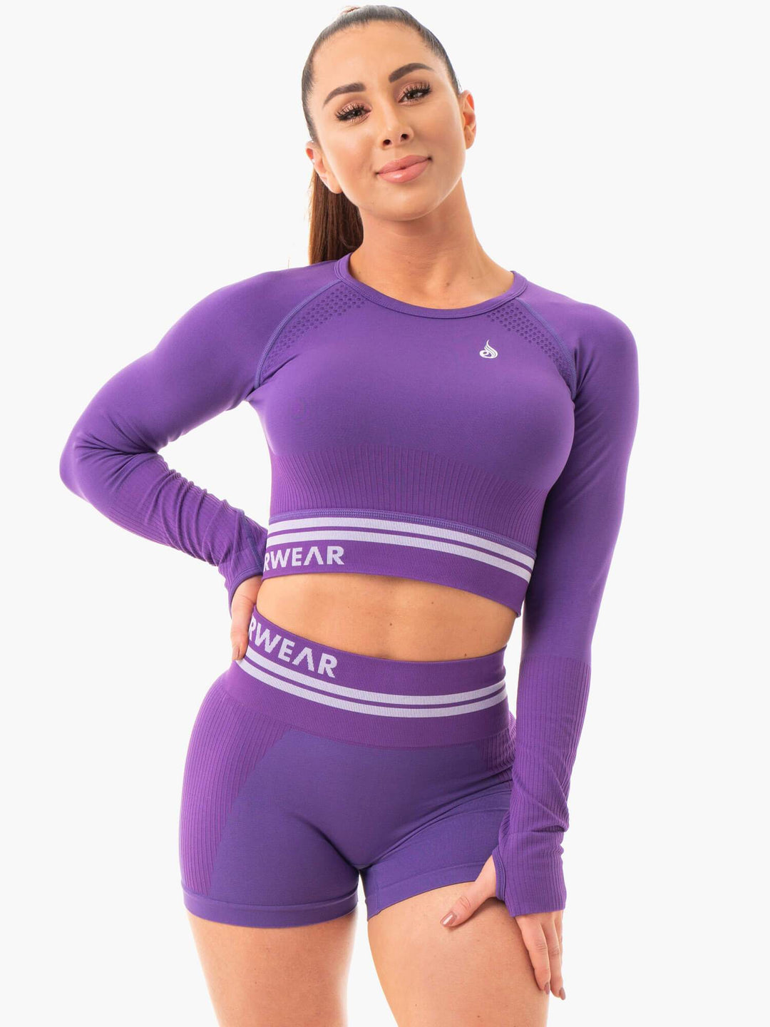Freestyle Seamless Long Sleeve Crop - Purple Clothing Ryderwear 