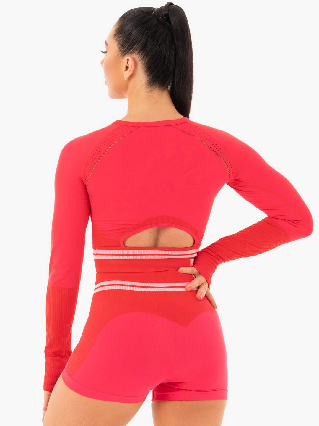 Freestyle Seamless Long Sleeve Crop - Red Clothing Ryderwear 