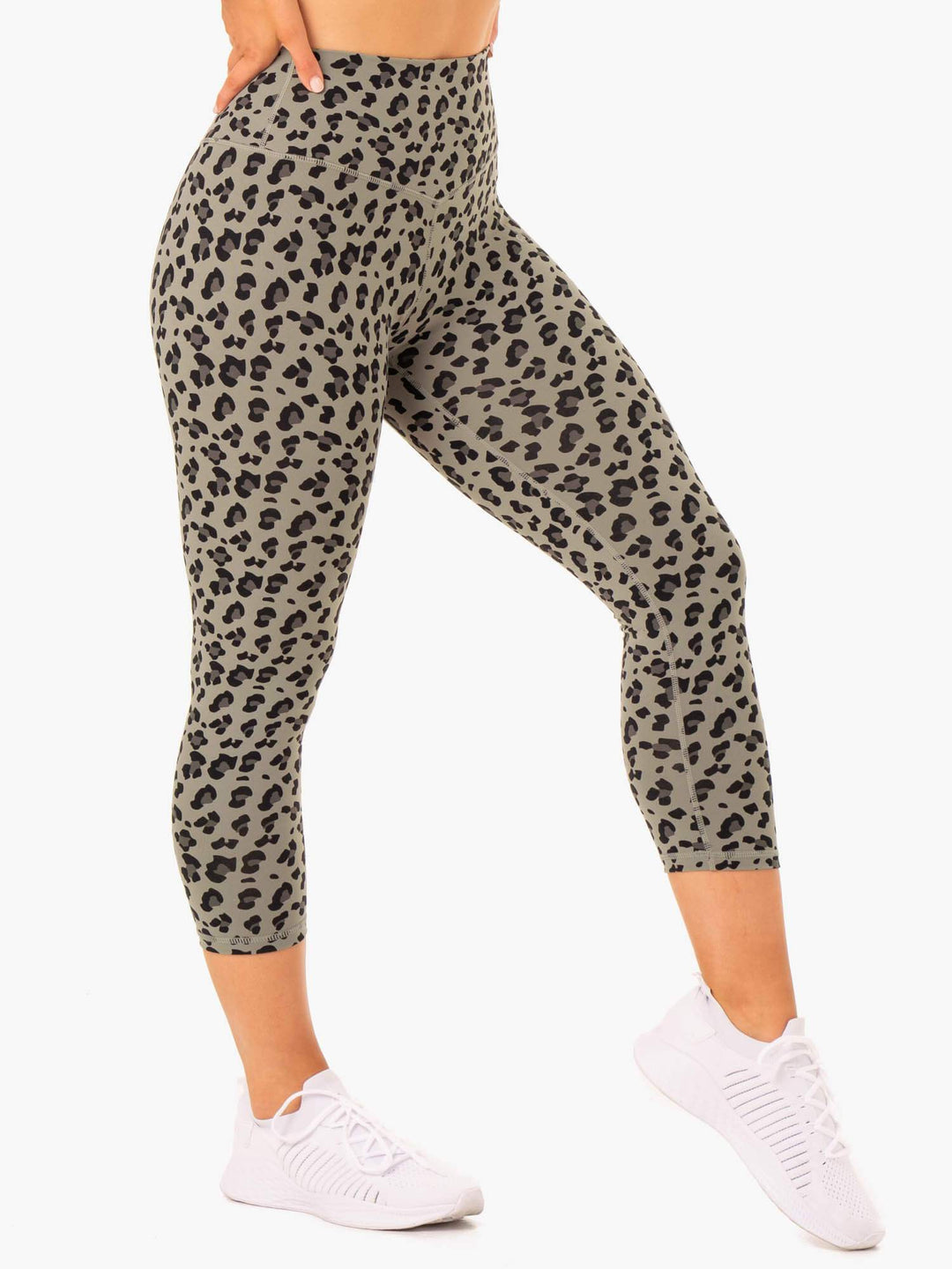 Hybrid 7/8 Leggings - Khaki Leopard Clothing Ryderwear 