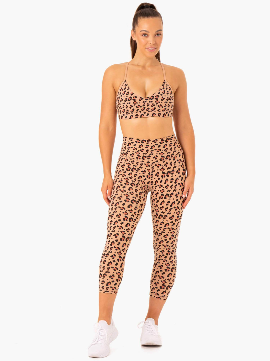Hybrid 7/8 Leggings - Tan Leopard Clothing Ryderwear 