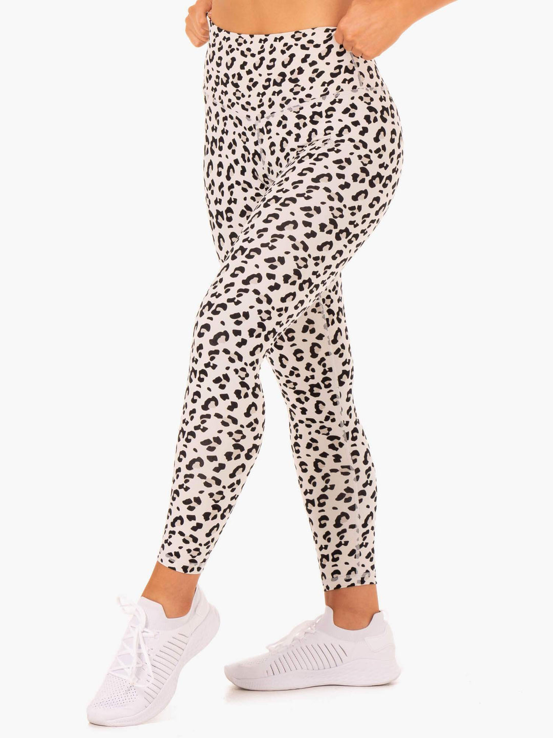 Hybrid Full Length Leggings - Ivory Leopard Clothing Ryderwear 