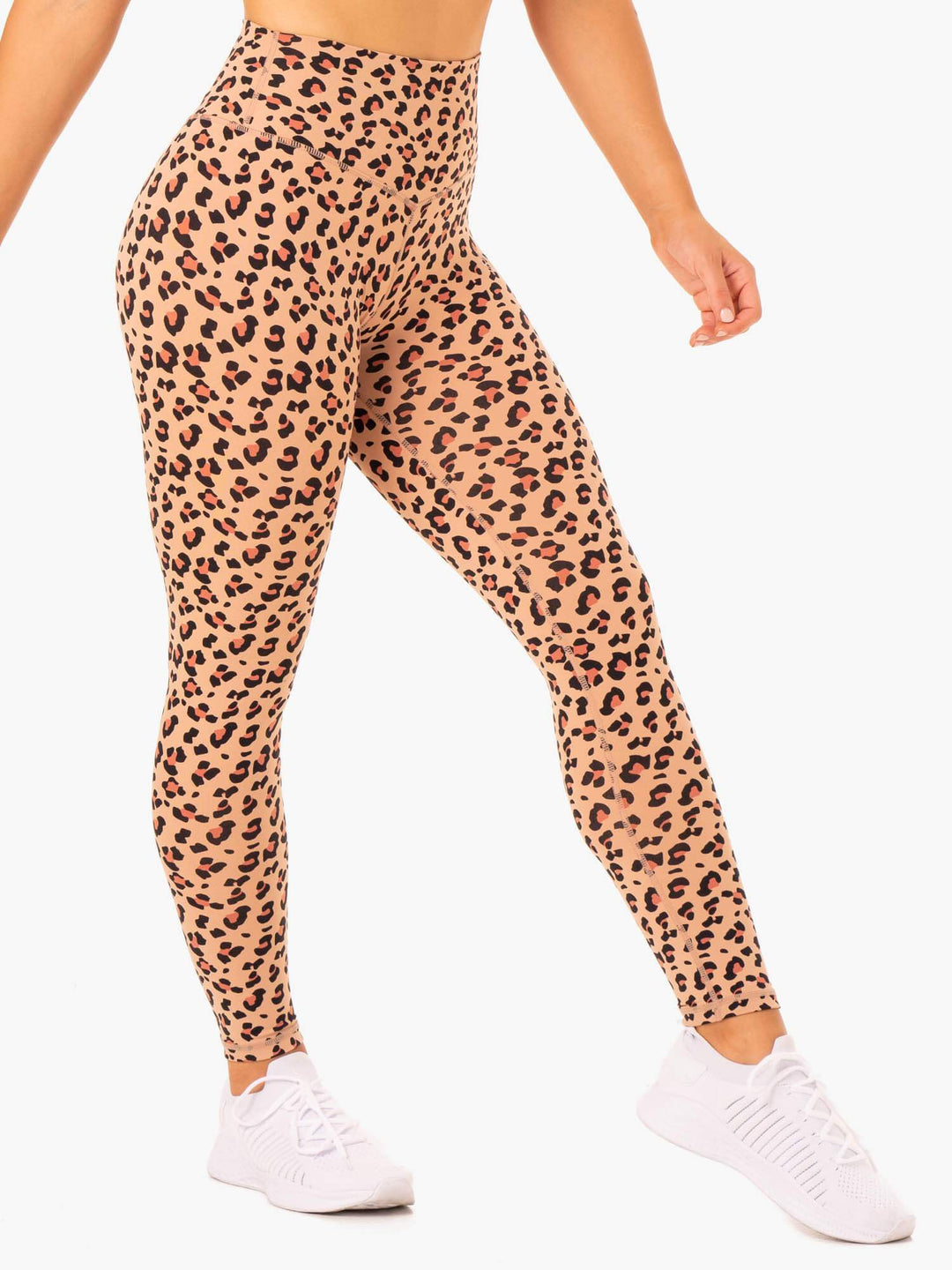 Hybrid Full Length Leggings - Tan Leopard Clothing Ryderwear 