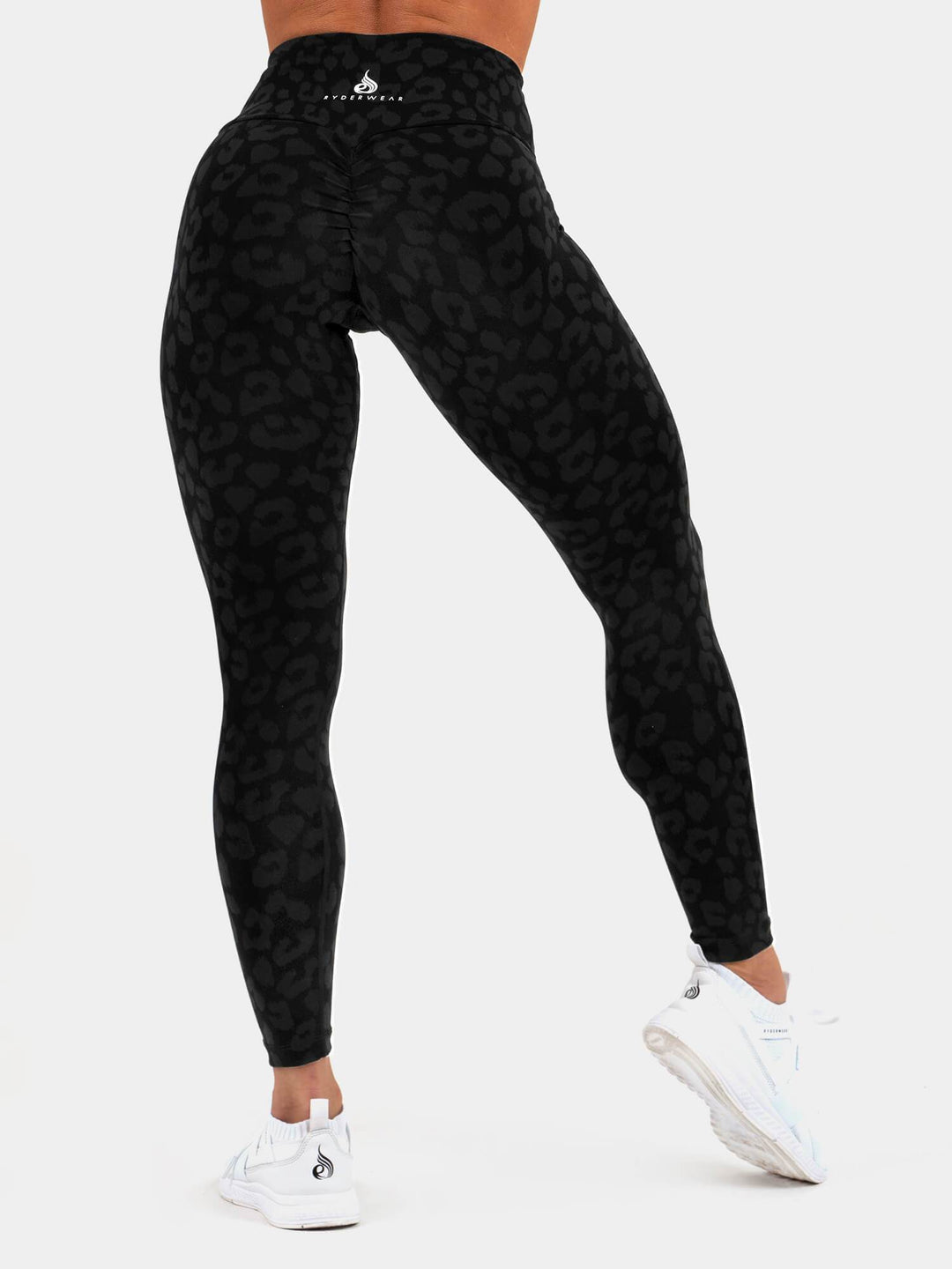 Instinct Scrunch Bum Leggings - Leopard Black Clothing Ryderwear