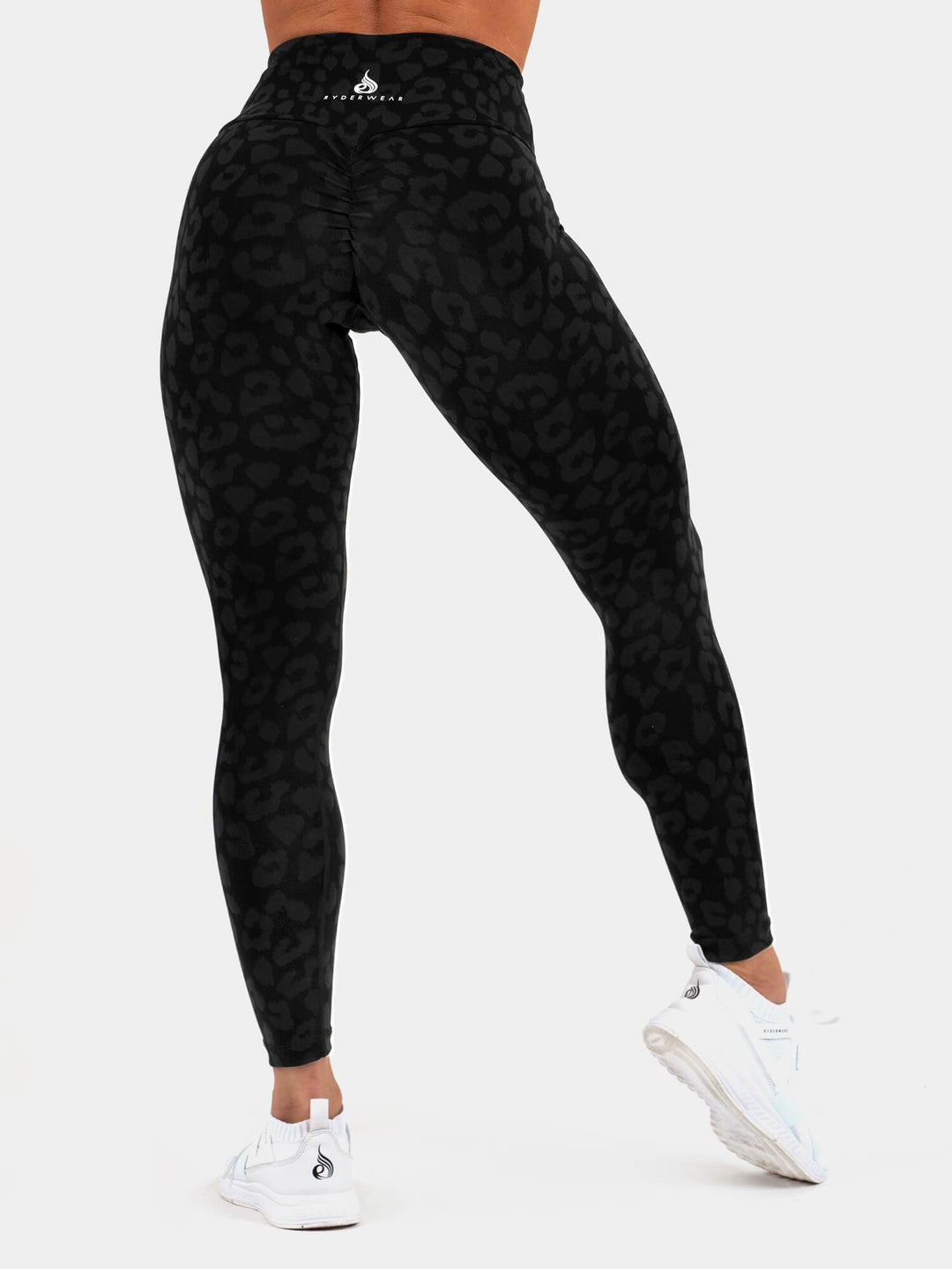 Instinct Scrunch Bum Leggings - Leopard Black Clothing Ryderwear 