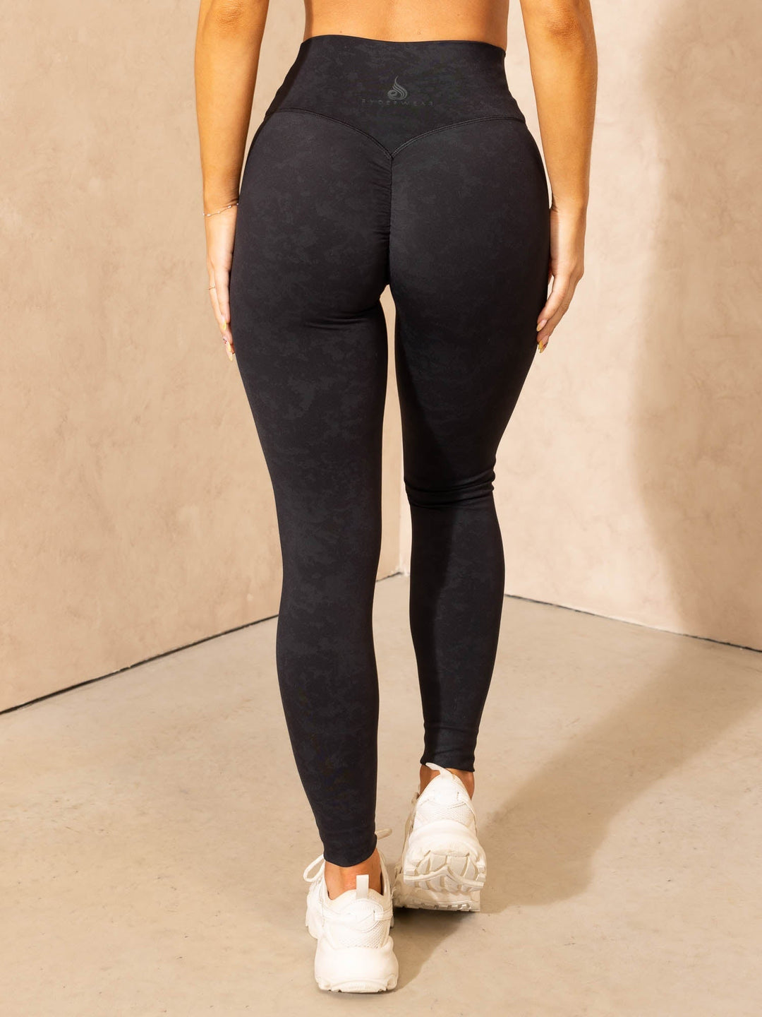 NKD Stonewash Crossover Scrunch Leggings - Black Stonewash Clothing Ryderwear