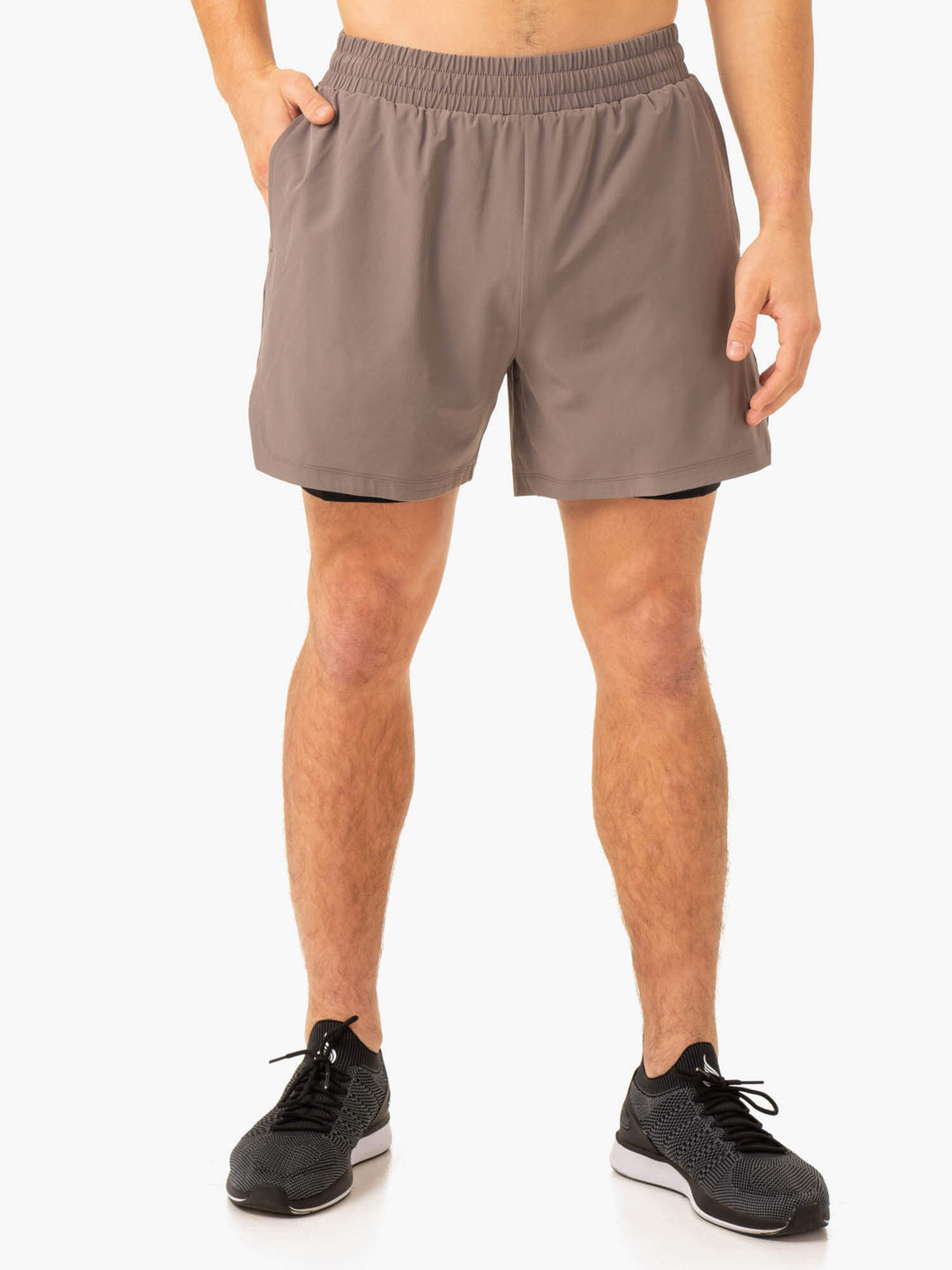 Pursuit 2 In 1 Training Shorts - Taupe Clothing Ryderwear 