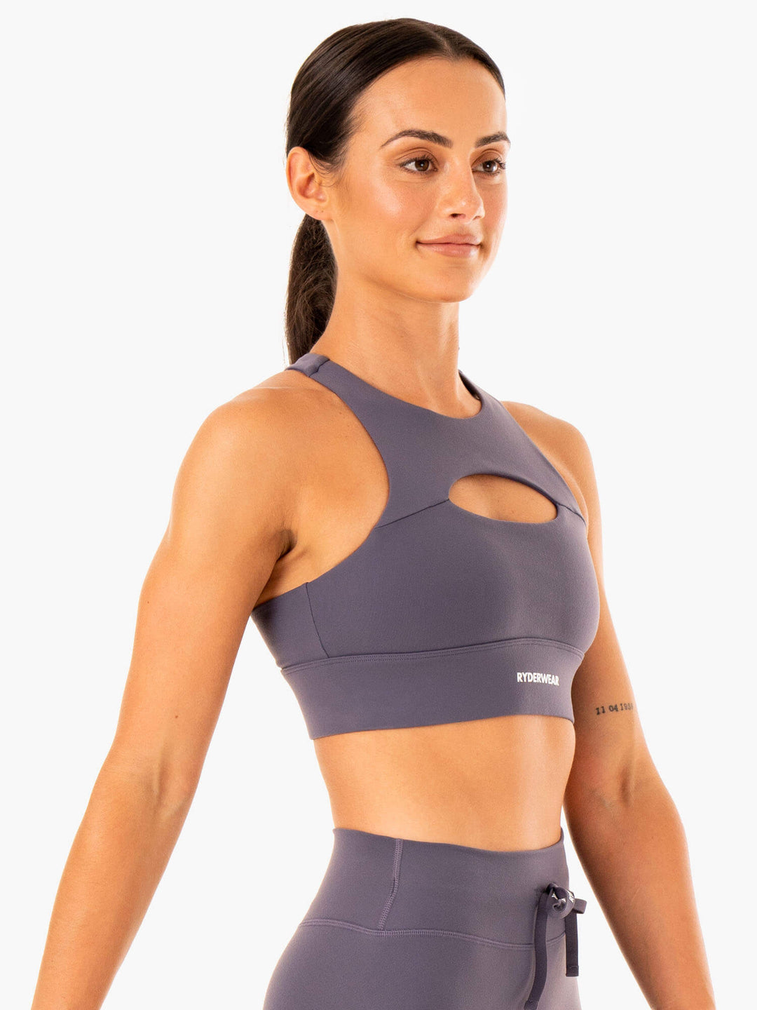 Replay Cut Out Sports Bra - Charcoal Clothing Ryderwear 