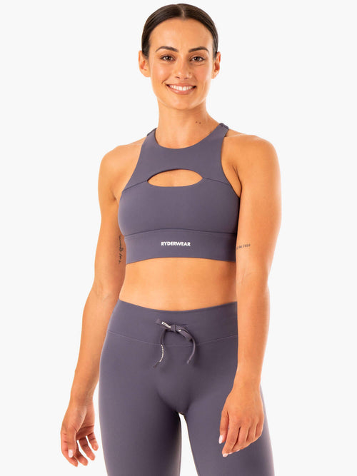Replay Cut Out Sports Bra Charcoal