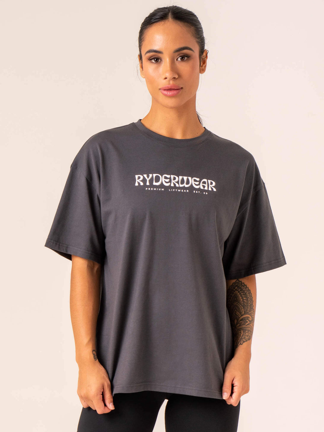 Retro Oversized T-Shirt - Charcoal Clothing Ryderwear 