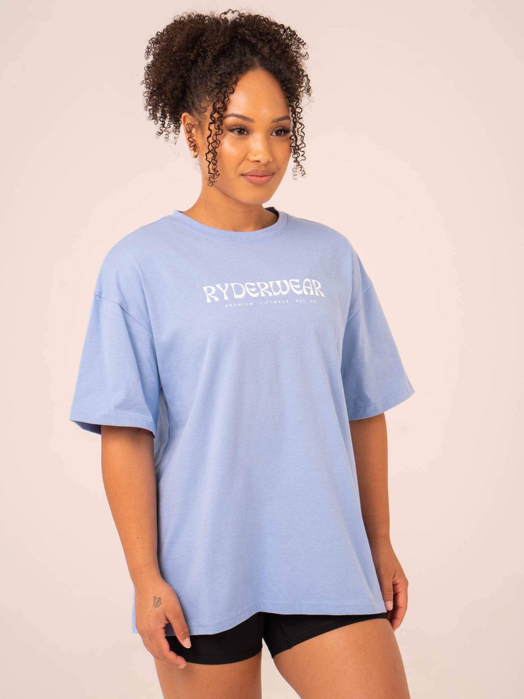 Retro Oversized T-Shirt - Cornflower Blue Clothing Ryderwear 
