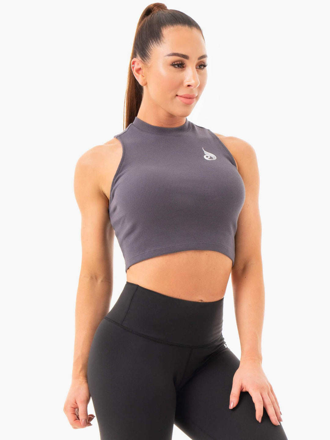 Ribbed Crop Tank - Charcoal Clothing Ryderwear 