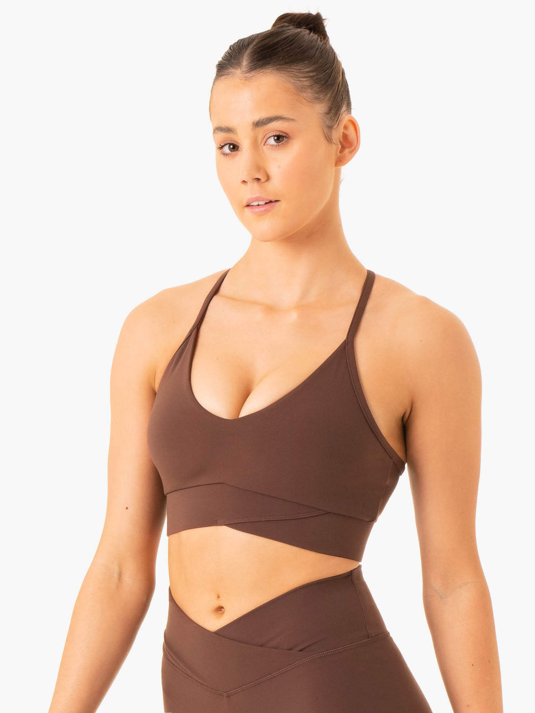 Serene Cross Over Sports Bra - Chocolate Clothing Ryderwear 