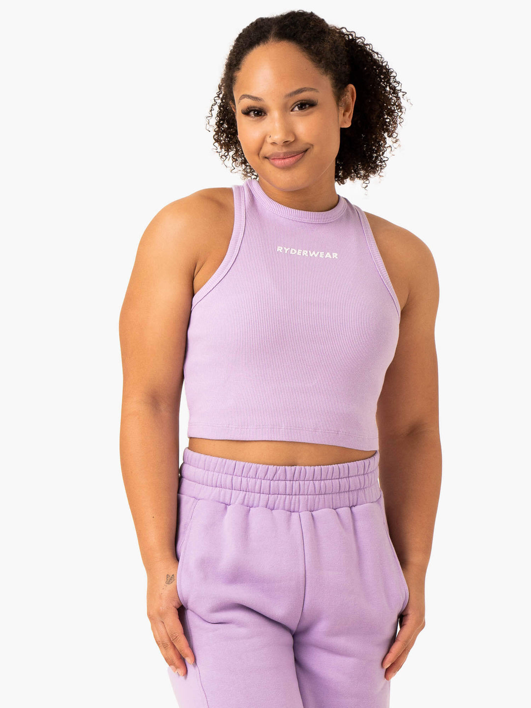 Sideline Rib Crop Tank - Lilac Clothing Ryderwear 