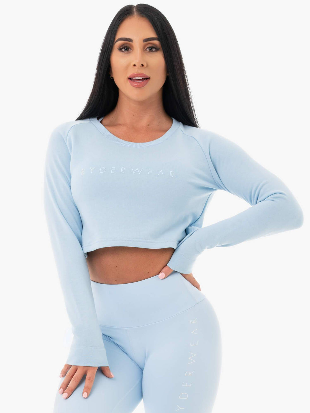 Staples Cropped Sweater - Sky Blue Clothing Ryderwear