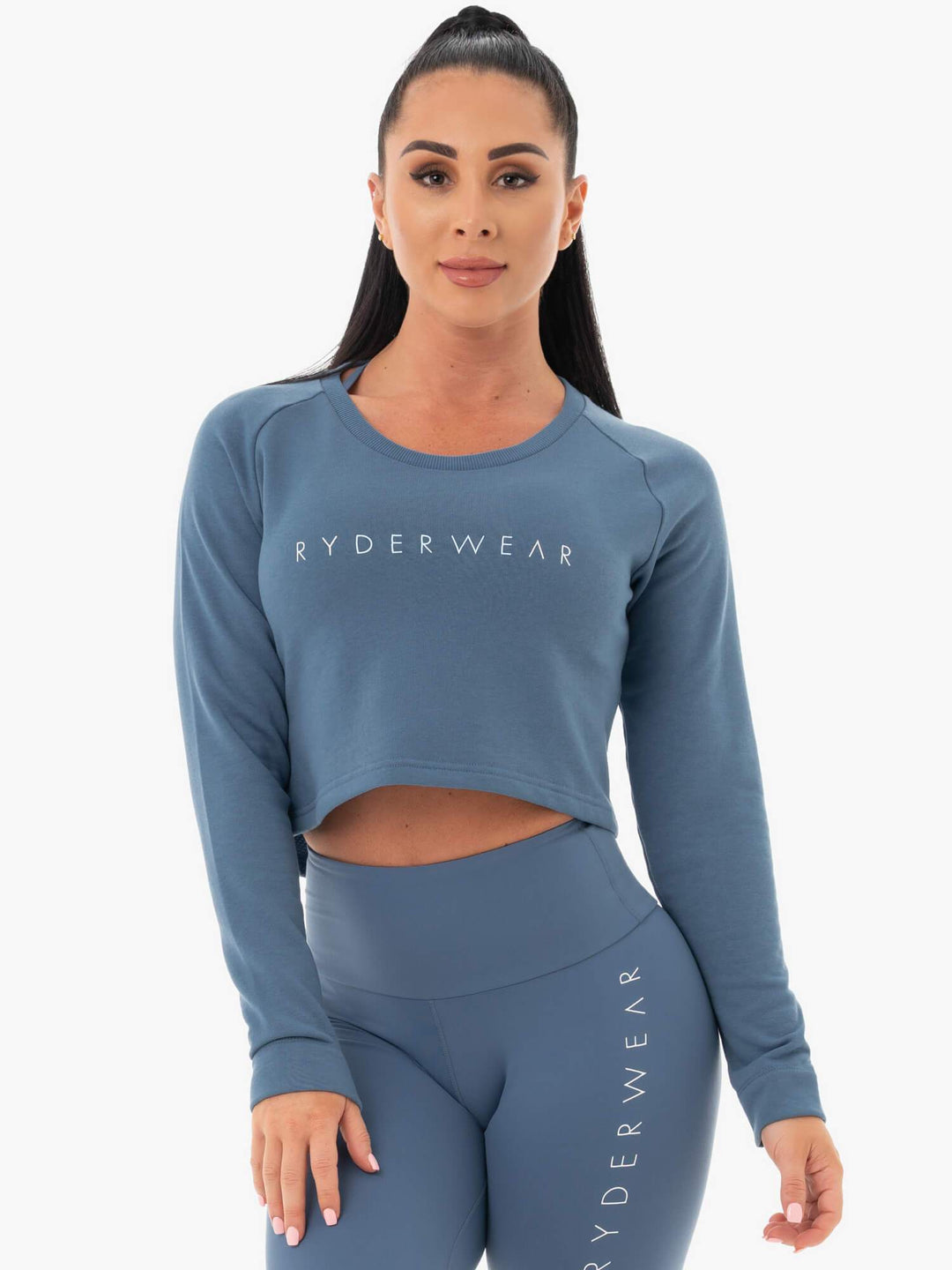 Staples Cropped Sweater - Steel Blue Clothing Ryderwear