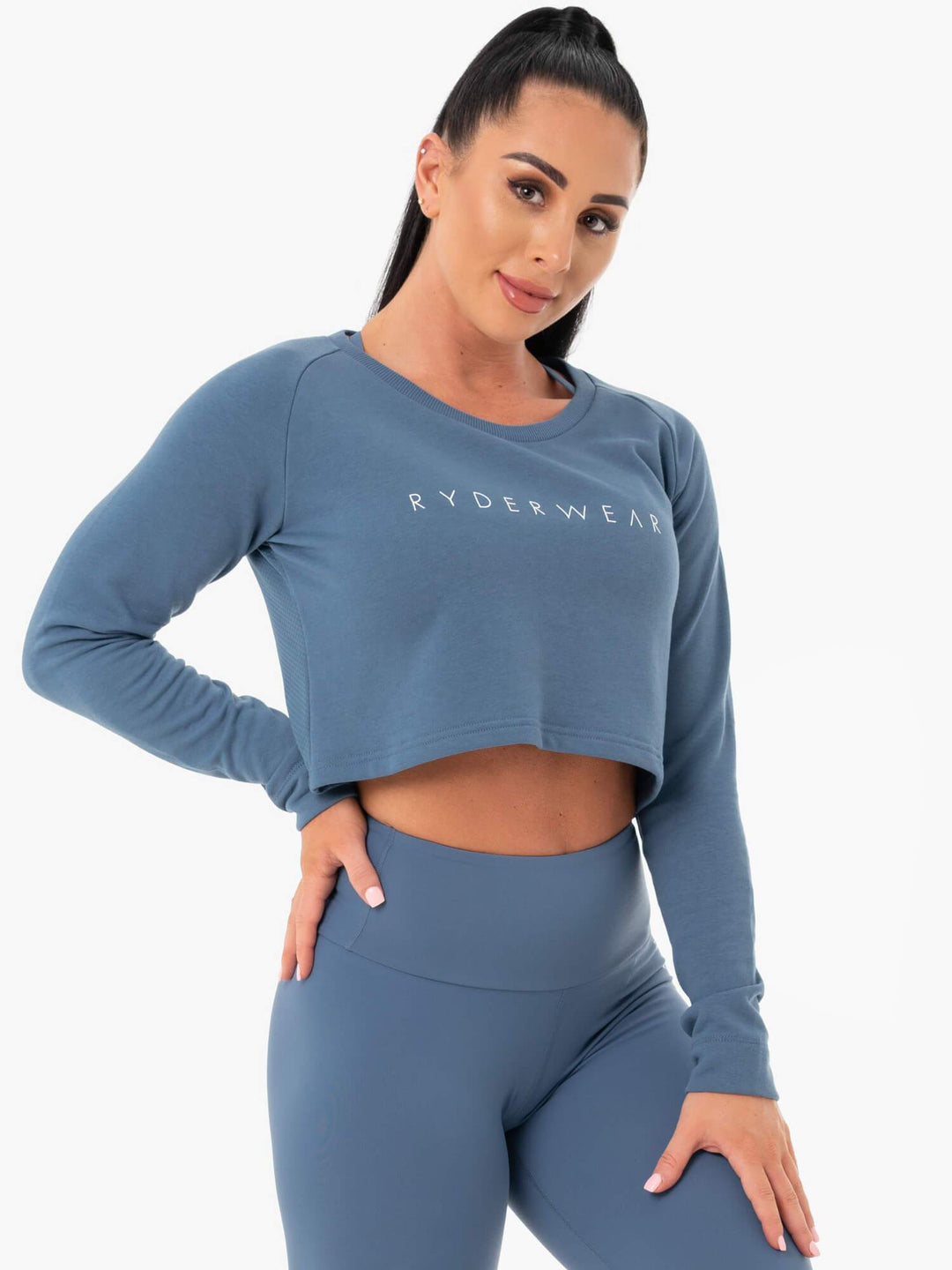 Staples Cropped Sweater - Steel Blue Clothing Ryderwear 