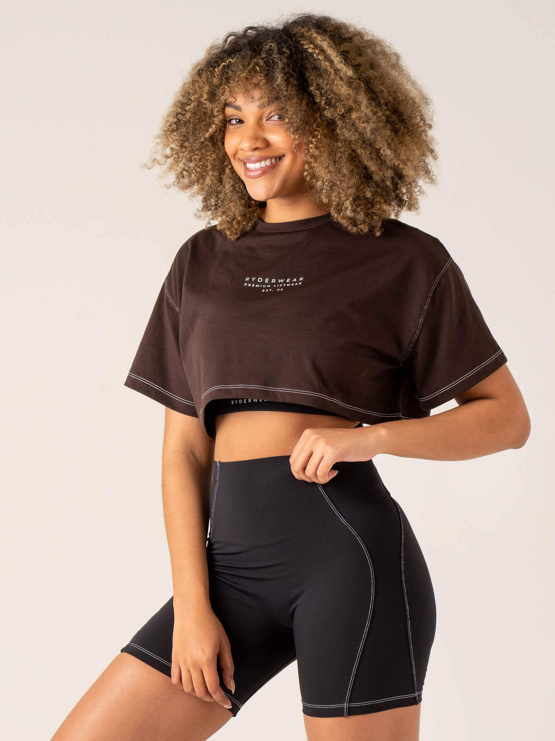 Stride Oversized Tee - Chocolate Clothing Ryderwear 
