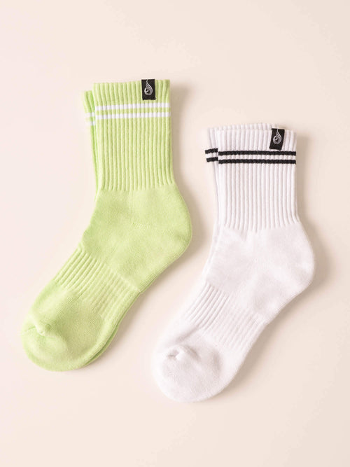 Stripe Crew Socks White/Lime