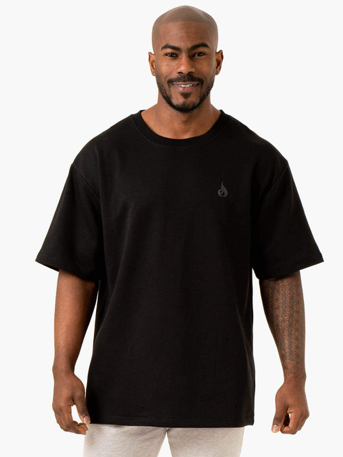 Throwback Oversized Fleece T-Shirt Black
