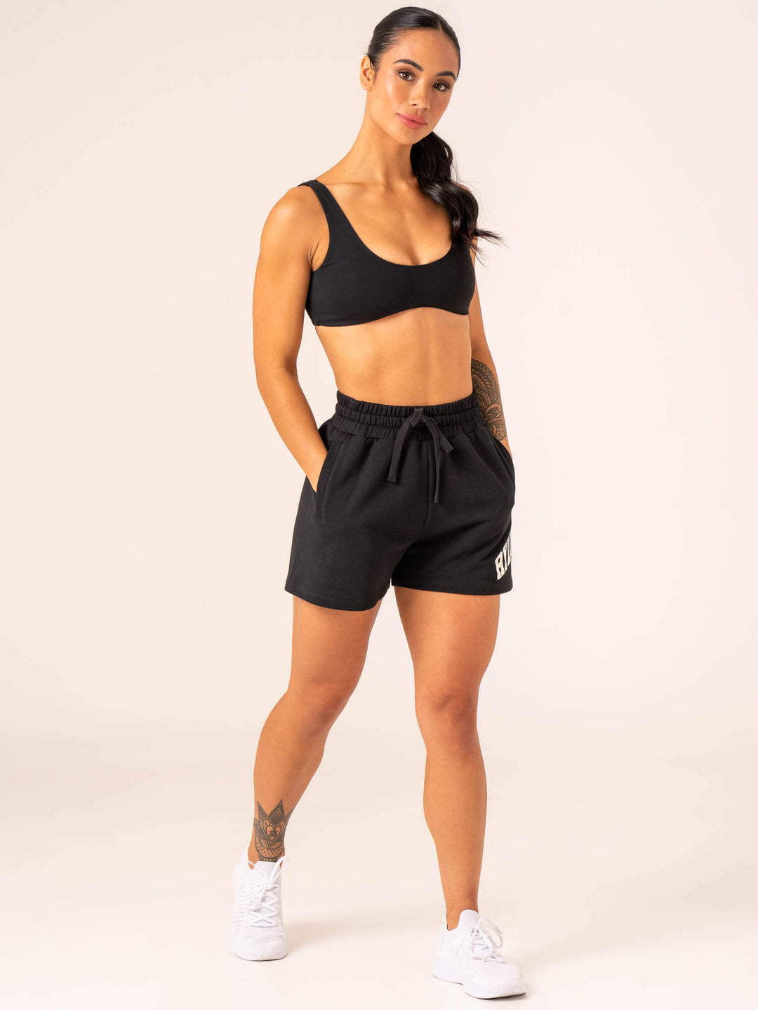 Women's Collegiate Track Short - Black Clothing Ryderwear 