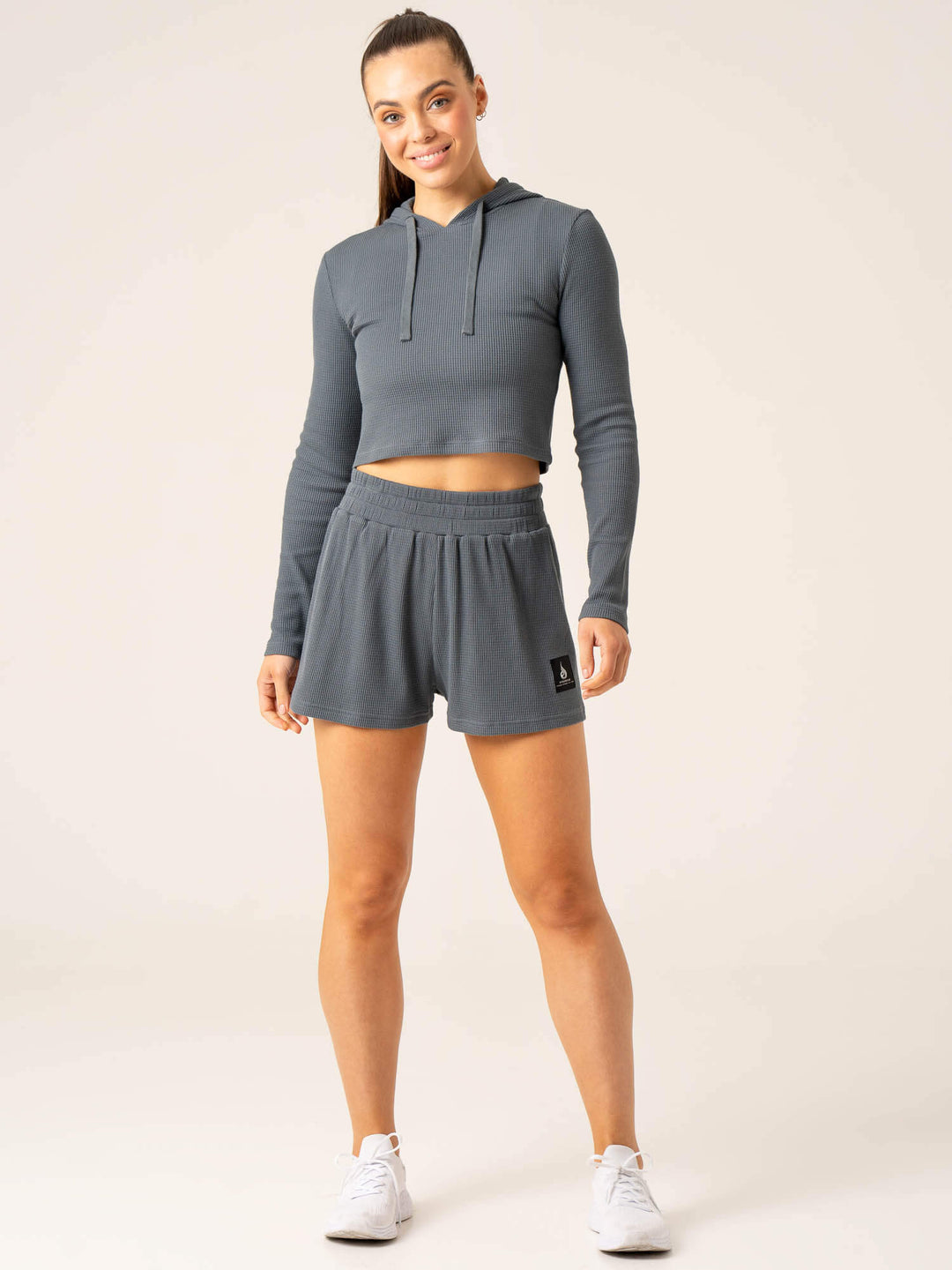 Women's Athletic Essential Waffle Shorts in Grey Marl